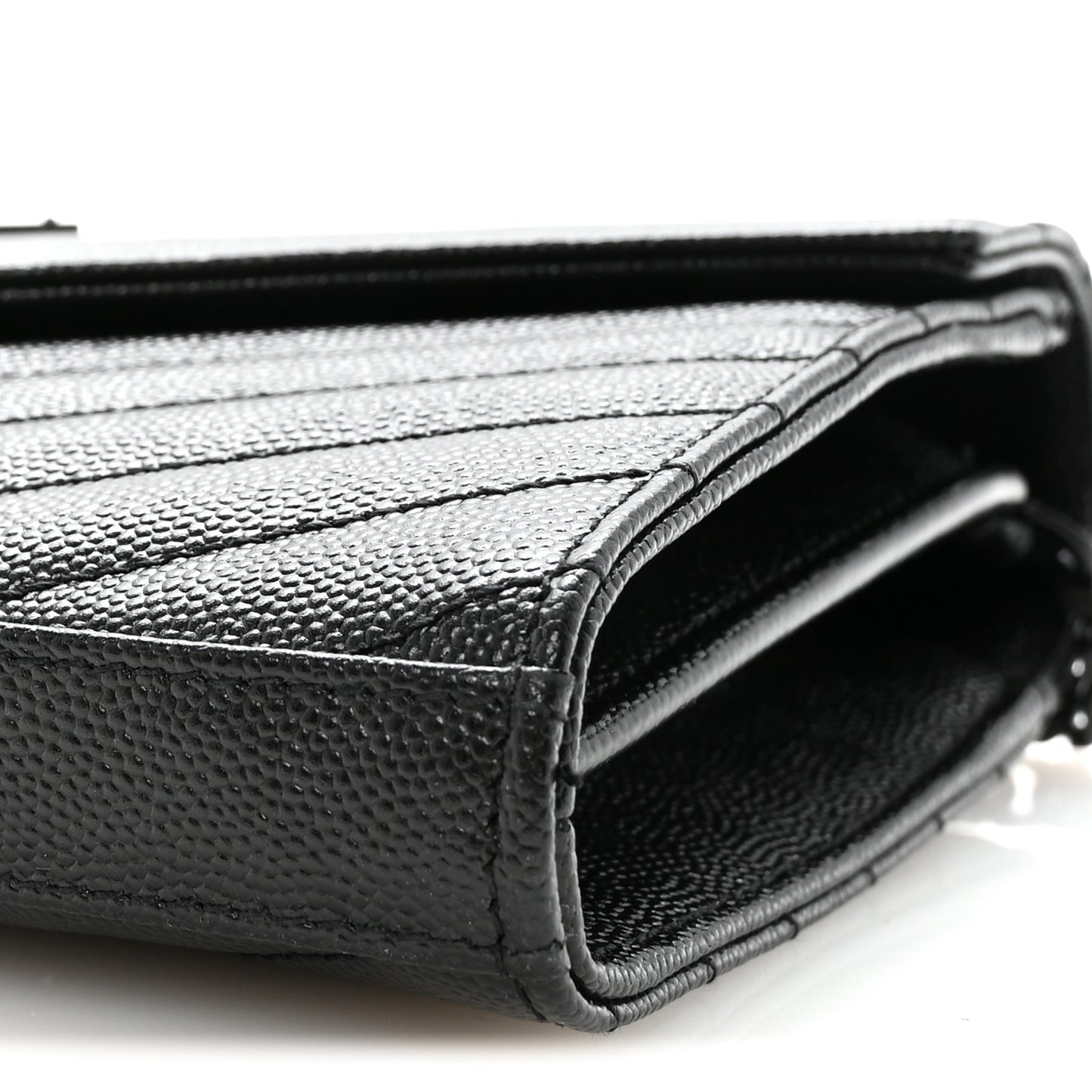 Grain De Poudre Matelasse Chevron Monogram Monochrome Chain Wallet Black
