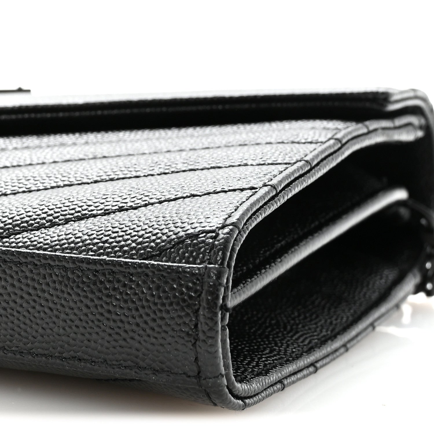 Saint Laurent Grain De Poudre Matelasse Chevron Monogram Monochrome Chain Wallet Black 9 of 9