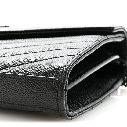 Saint Laurent Grain De Poudre Matelasse Chevron Monogram Monochrome Chain Wallet Black 9 of 9