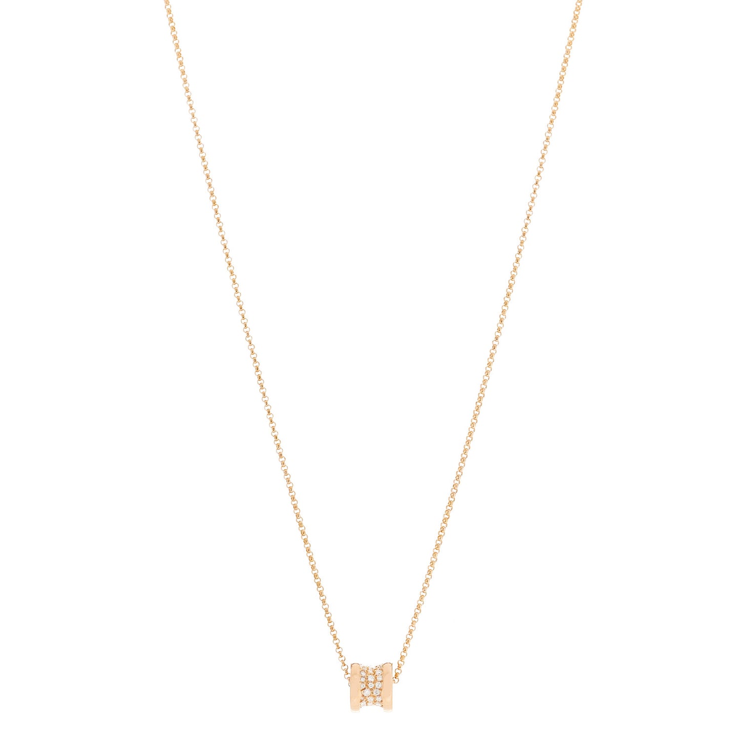 18K Rose Gold Diamond Small B.Zero1 Pave Pendant Necklace