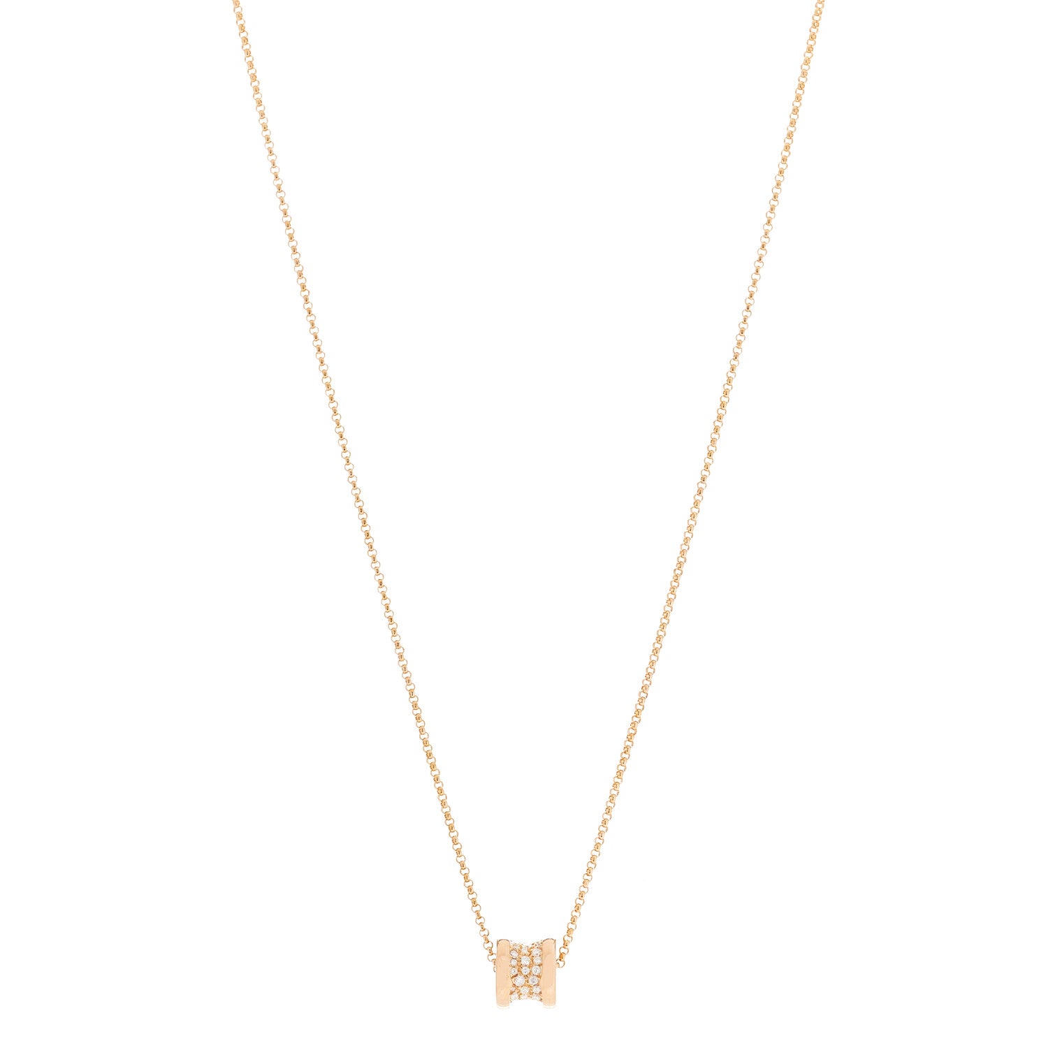 Bulgari 18K Rose Gold Diamond Small B.Zero1 Pave Pendant Necklace 1 of 9