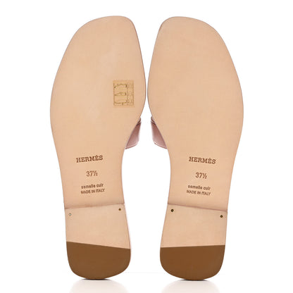 Hermes Box Calfskin Oran Sandals 37.5 Black Vieux Rose 5 of 9