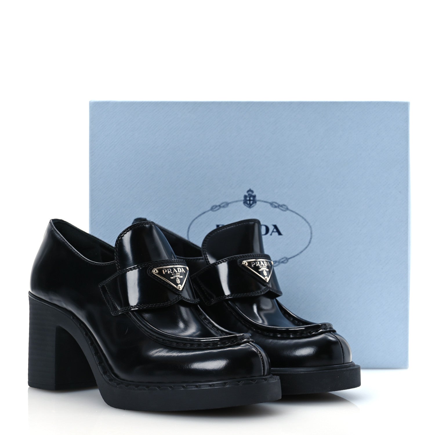 Prada Spazzolato Metal Triangle Logo 85mm Loafers 40 Black 12 of 12