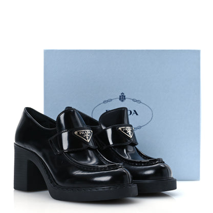 Prada Spazzolato Metal Triangle Logo 85mm Loafers 40 Black 12 of 12