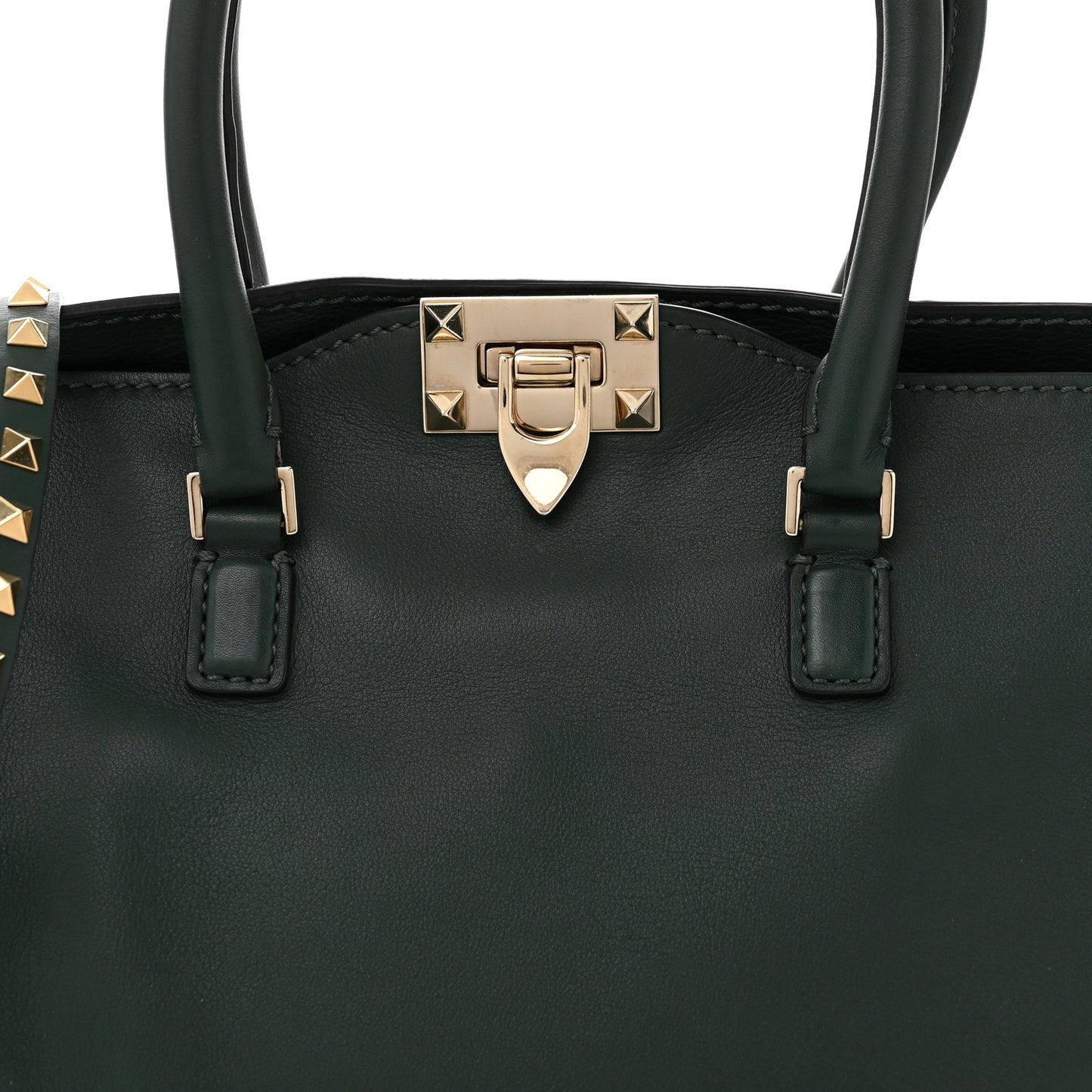 Vitello Rockstud Double Handle Tote  Smeraldo