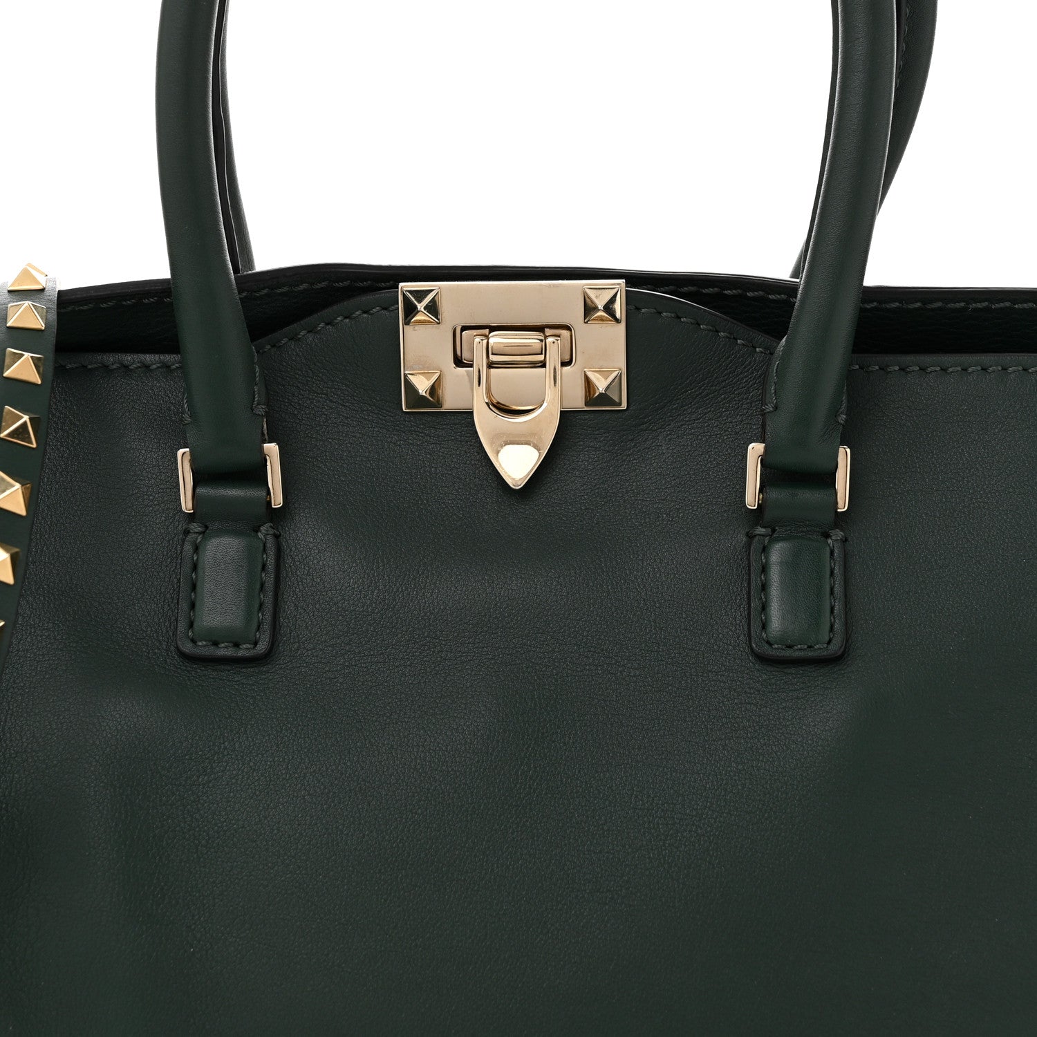 Valentino Garavani Vitello Rockstud Double Handle Tote  Smeraldo 7 of 11