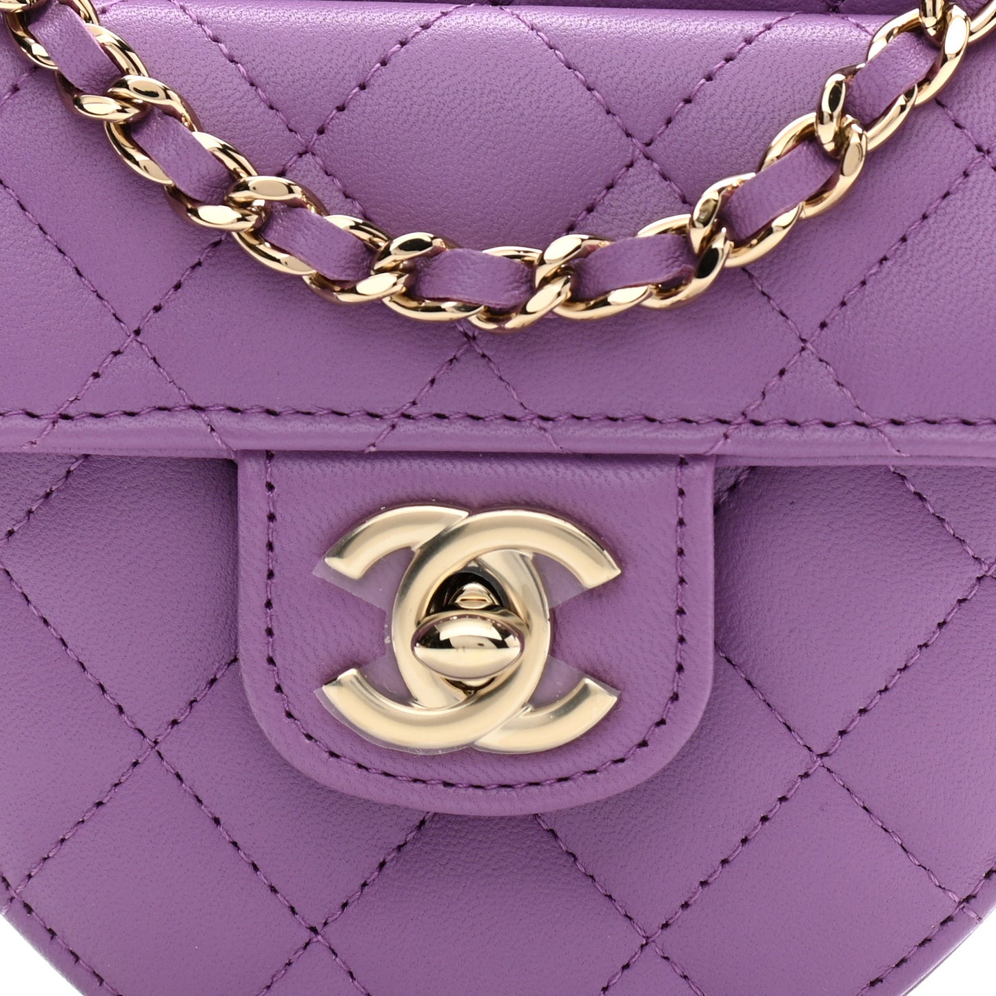 Lambskin Quilted CC In Love Heart Clutch With Chain Purple