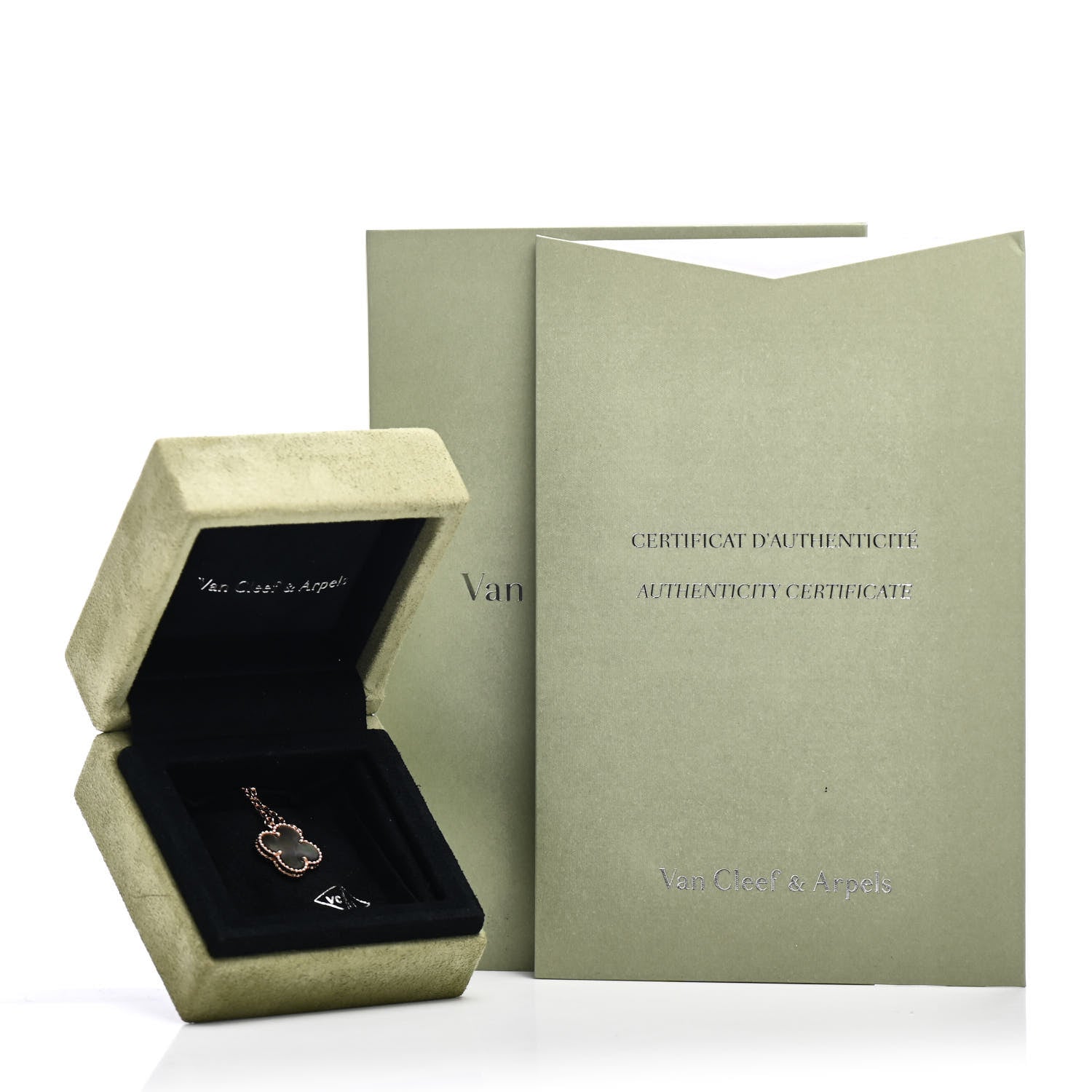 Van Cleef & Arpels 18K Rose Gold Gray Mother of Pearl Vintage Alhambra Pendant Necklace 4 of 4