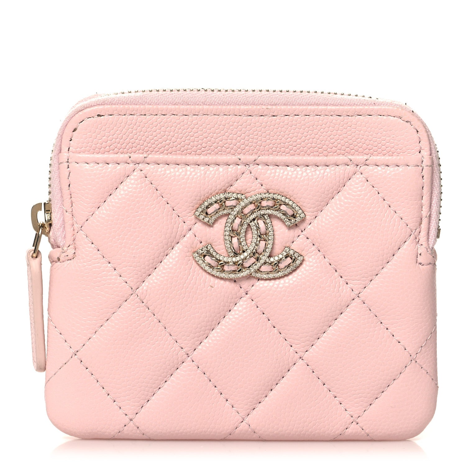 Chanel Caviar Quilted Crystal Zip Card Holder Wallet Light Pink 1 of 7