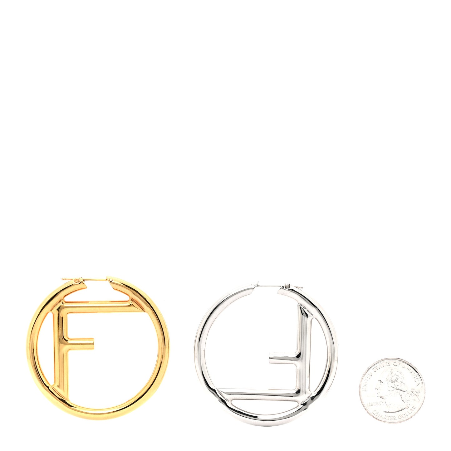 Metal FF Hoop Earrings Gold Silver