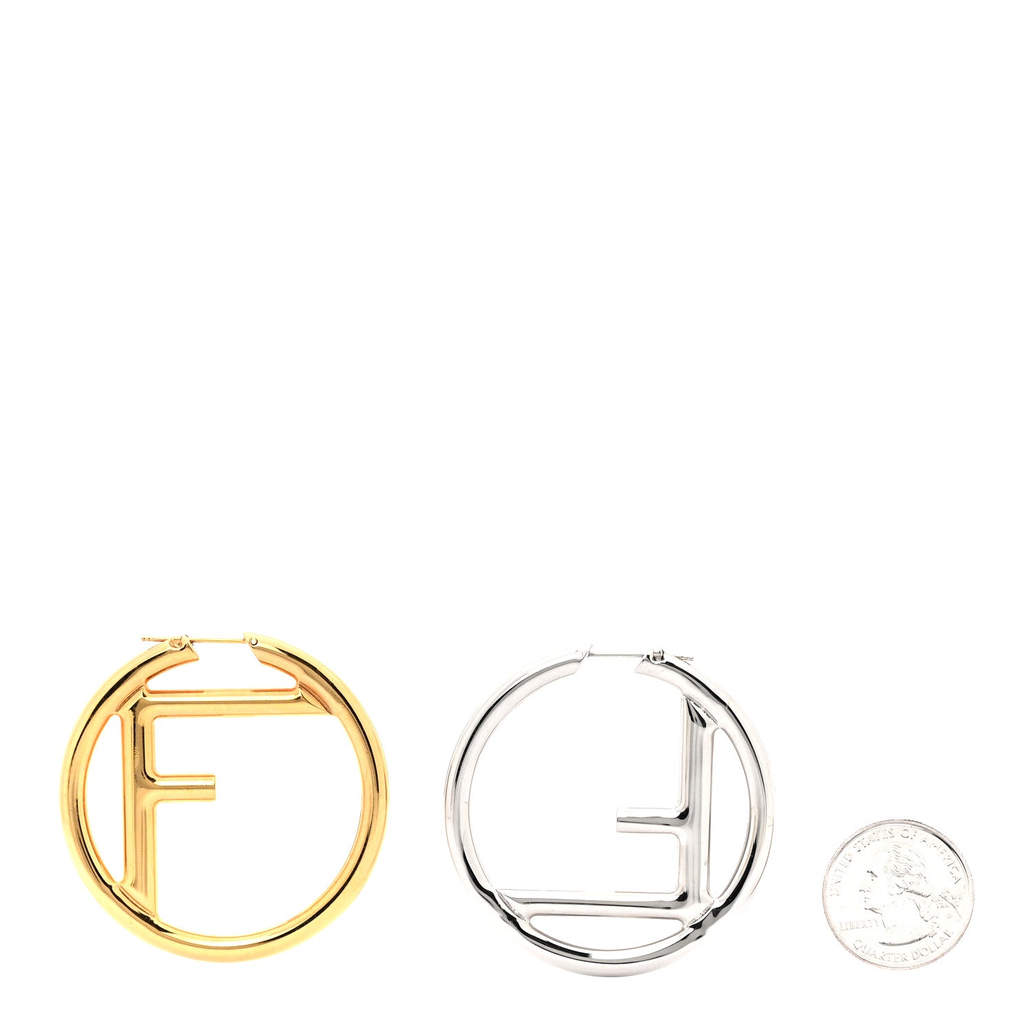 Fendi Metal FF Hoop Earrings Gold Silver 2 of 6