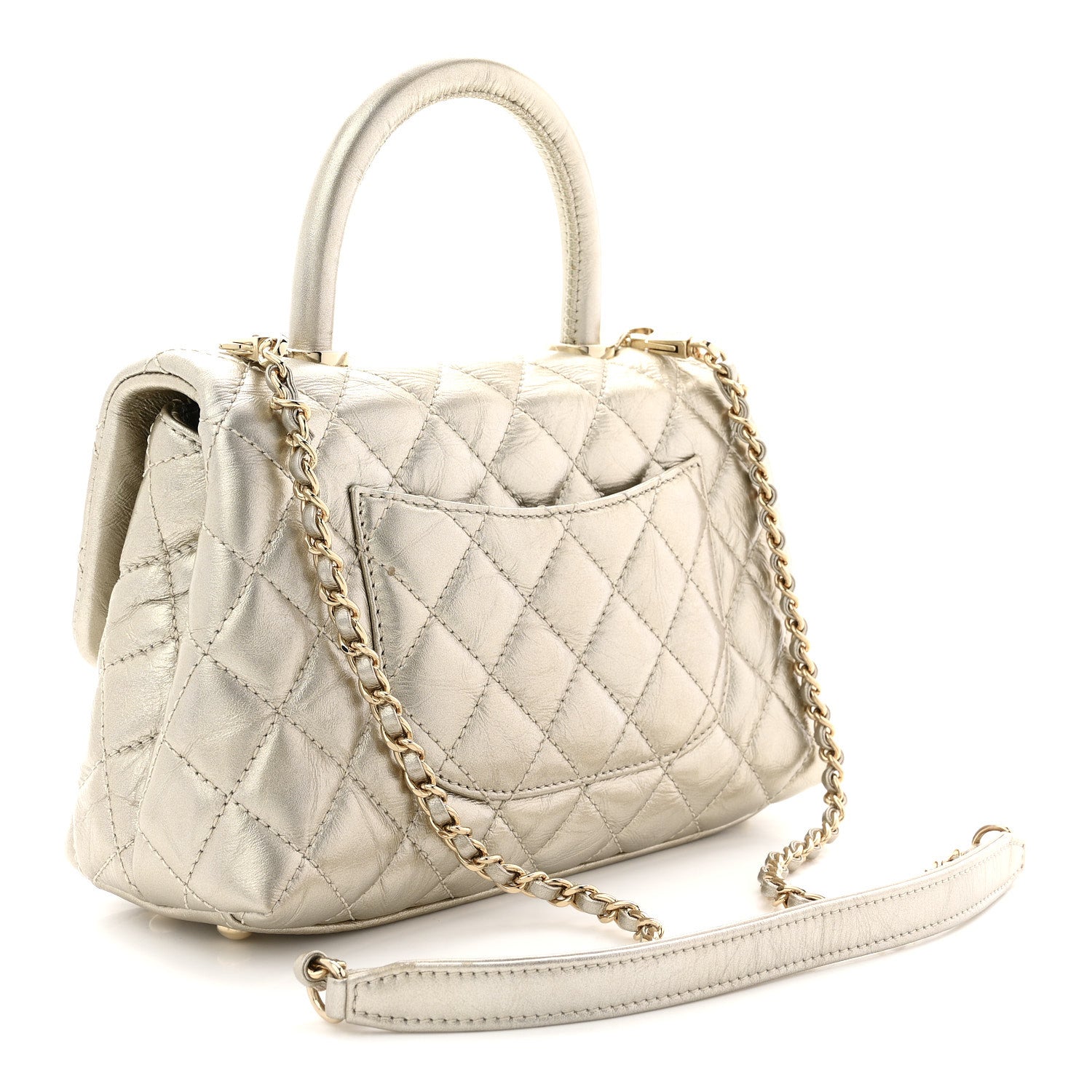 Chanel Metallic Aged Calfskin Quilted Mini Coco Handle Flap Gold 3 of 11