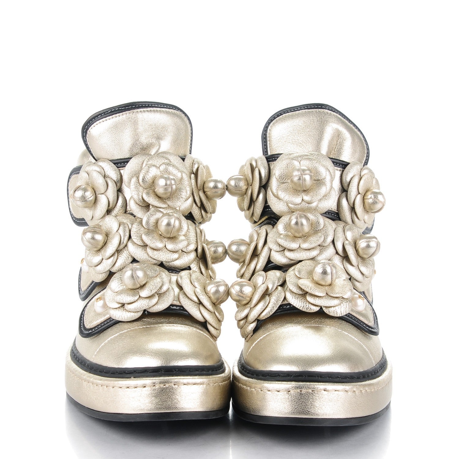 Chanel Metallic Lambskin Camellia High Top Sneakers 37 Gold 2 of 9
