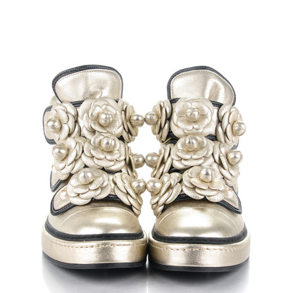 Chanel Metallic Lambskin Camellia High Top Sneakers 37 Gold 2 of 9