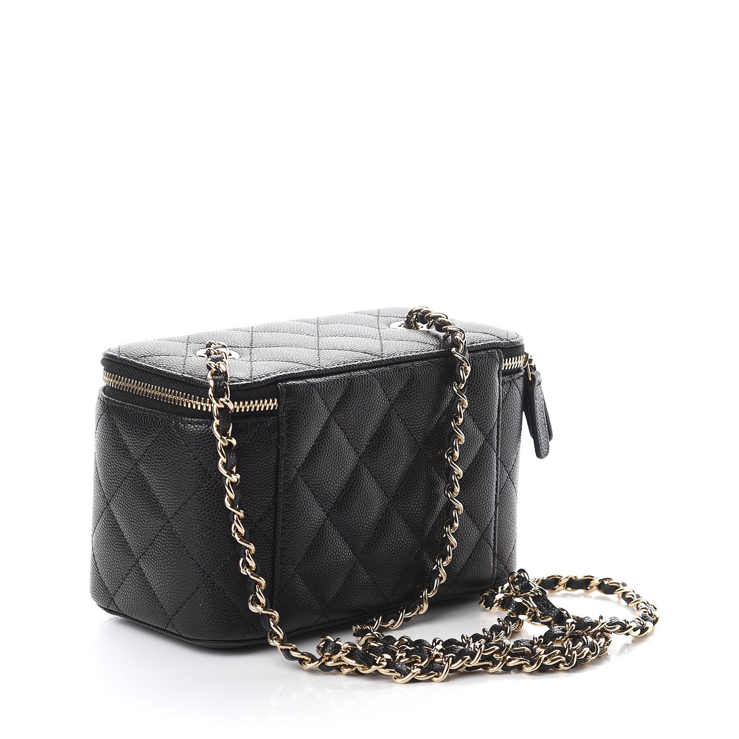 Caviar Quilted Small Vanity Case With Chain Black