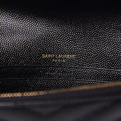 Saint Laurent Grain De Poudre Matelasse Chevron Monogram Envelope Chain Wallet Black 6 of 10