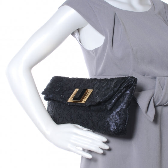 Lurex Quilted Monogram Altair Clutch Black