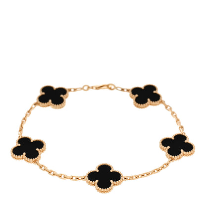 Van Cleef & Arpels 18K Yellow Gold Black Onyx 5 Motifs Vintage Alhambra Bracelet 1 of 5
