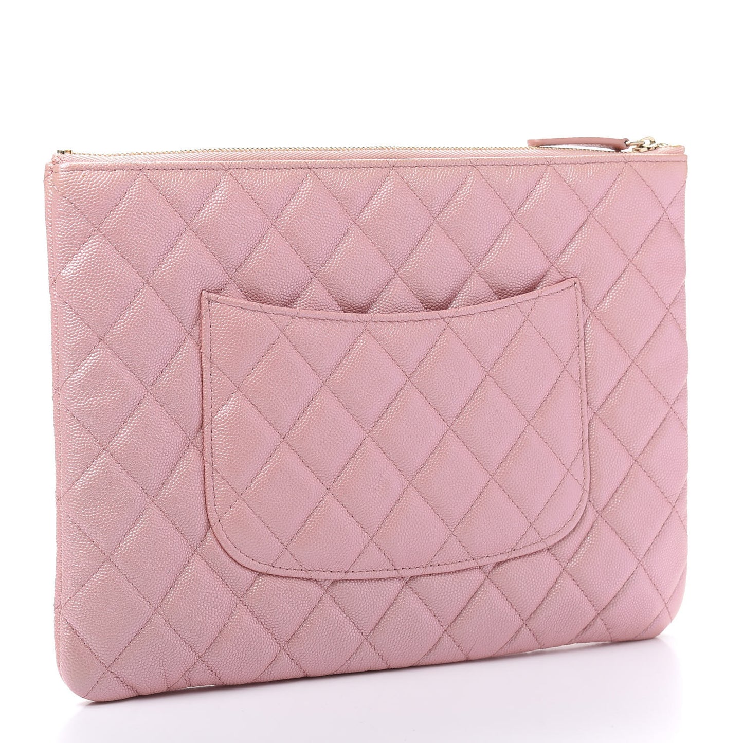 Iridescent Caviar Quilted Medium Cosmetic Case Rose Pink
