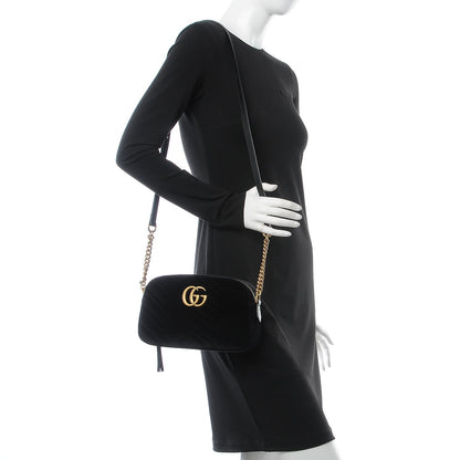 Gucci Velvet Matelasse Small GG Marmont Chain Shoulder Bag Black 2 of 7