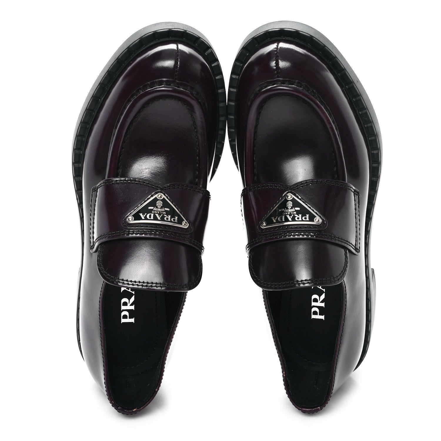 Prada Spazzolato Metal Triangle Logo 50mm Loafers 35 Cordovan 2 of 9
