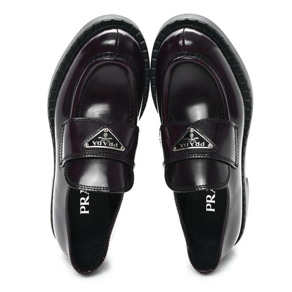 Prada Spazzolato Metal Triangle Logo 50mm Loafers 35 Cordovan 2 of 9