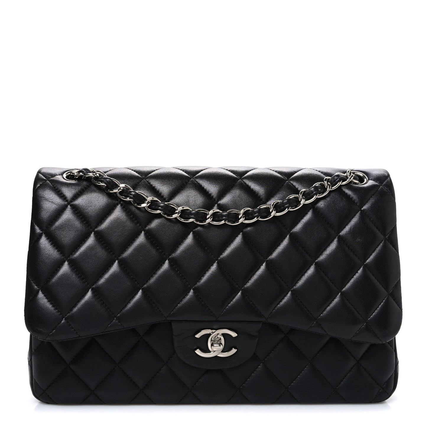 Lambskin Quilted Jumbo Double Flap Black