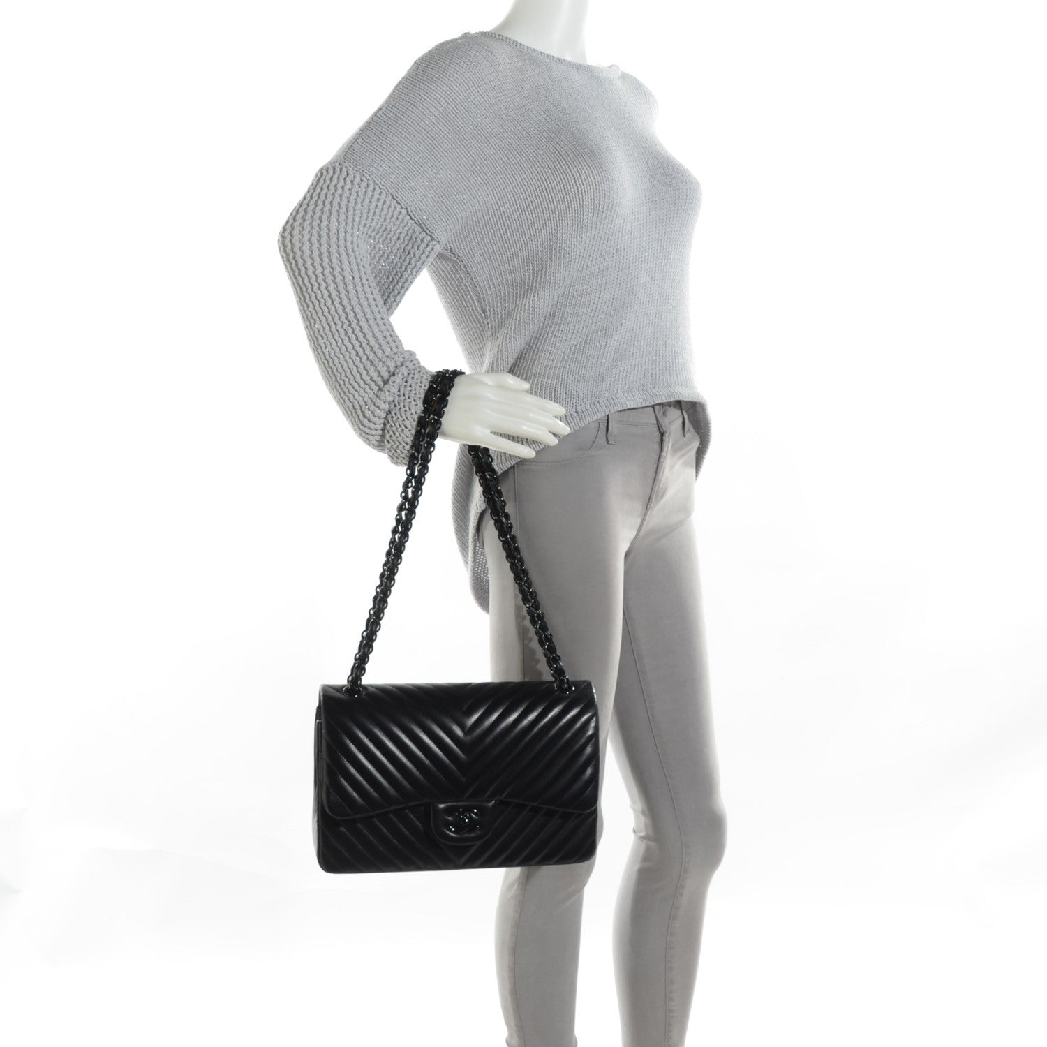 Chanel Lambskin Chevron Quilted Jumbo Double Flap So Black 2 of 9