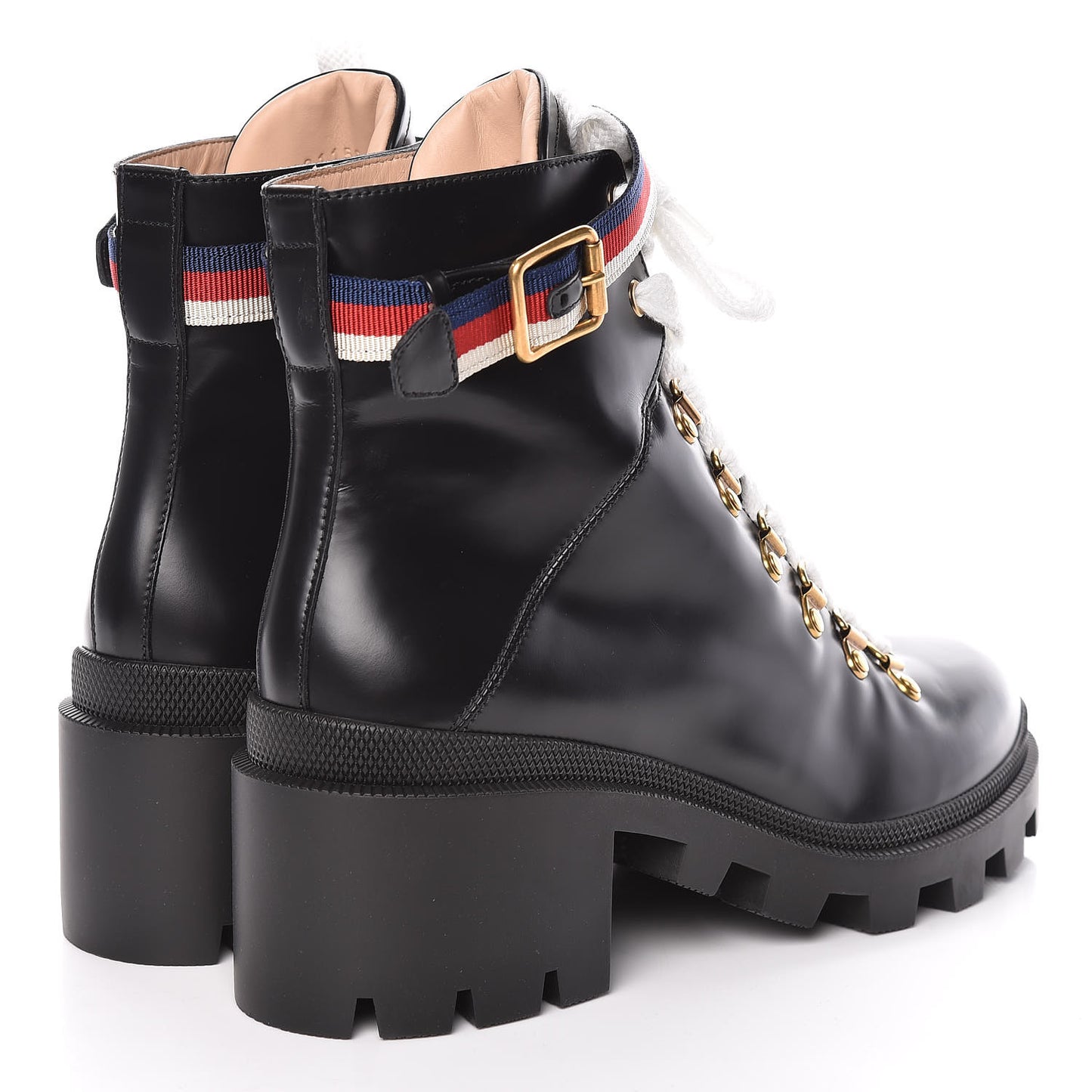 Calfskin Sylvie Web Lace Up Combat Boots 40 Black