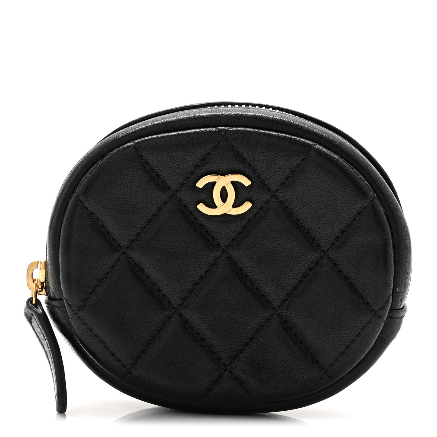 Lambskin Quilted Zip Around Classic Coin Purse Black