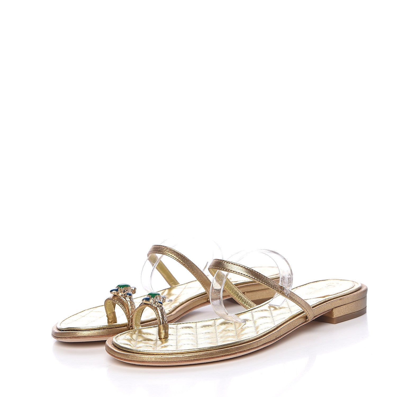 Chanel Metallic Calfskin Jeweled Sandals 36.5 Gold 3 of 10