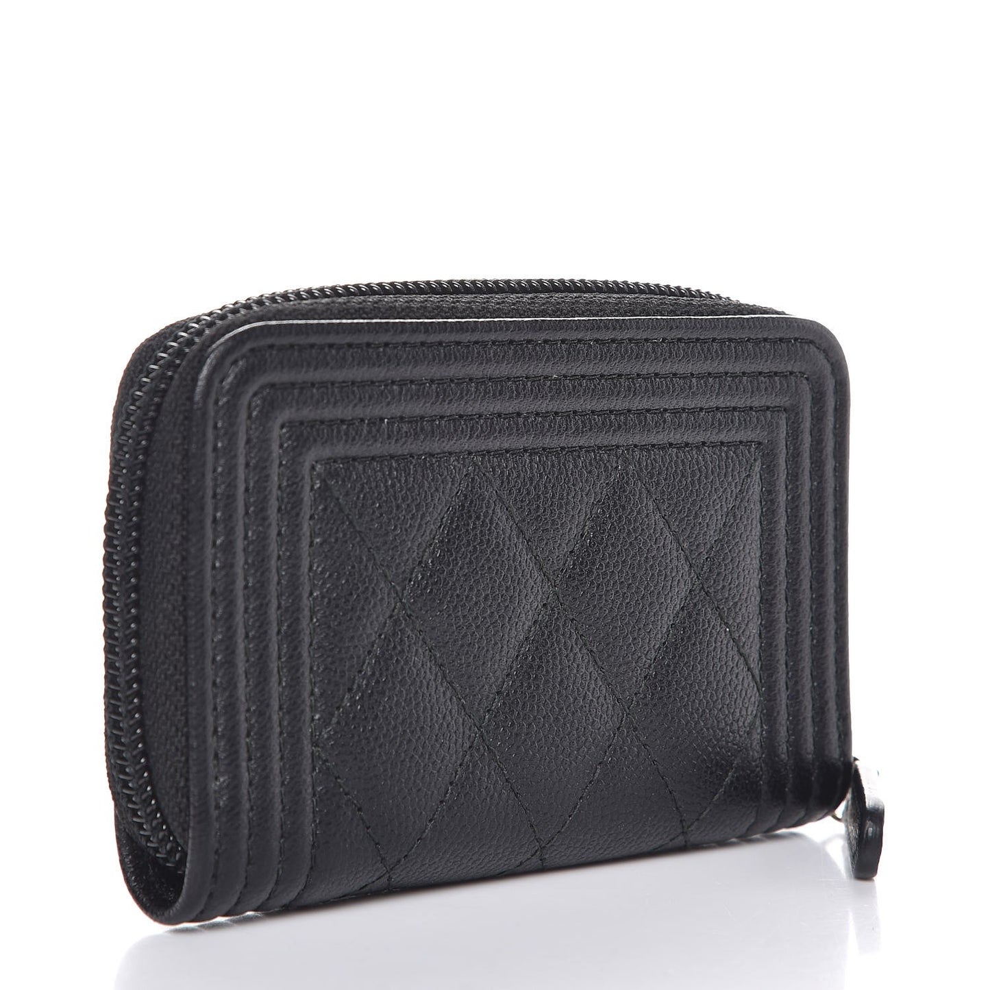 Caviar Quilted Boy Zip Around Coin Purse Wallet Black