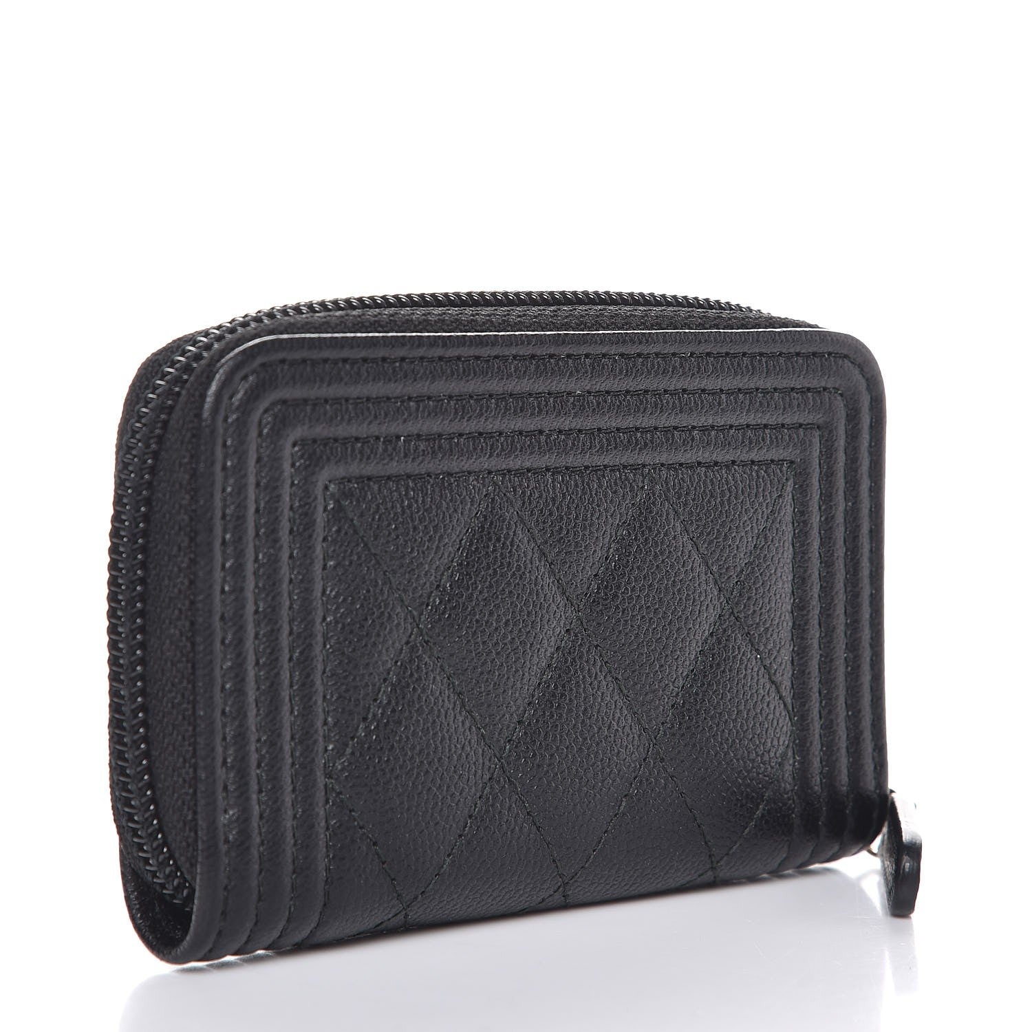 Chanel Caviar Quilted Boy Zip Around Coin Purse Wallet Black 3 of 8