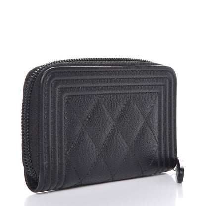 Chanel Caviar Quilted Boy Zip Around Coin Purse Wallet Black 3 of 8