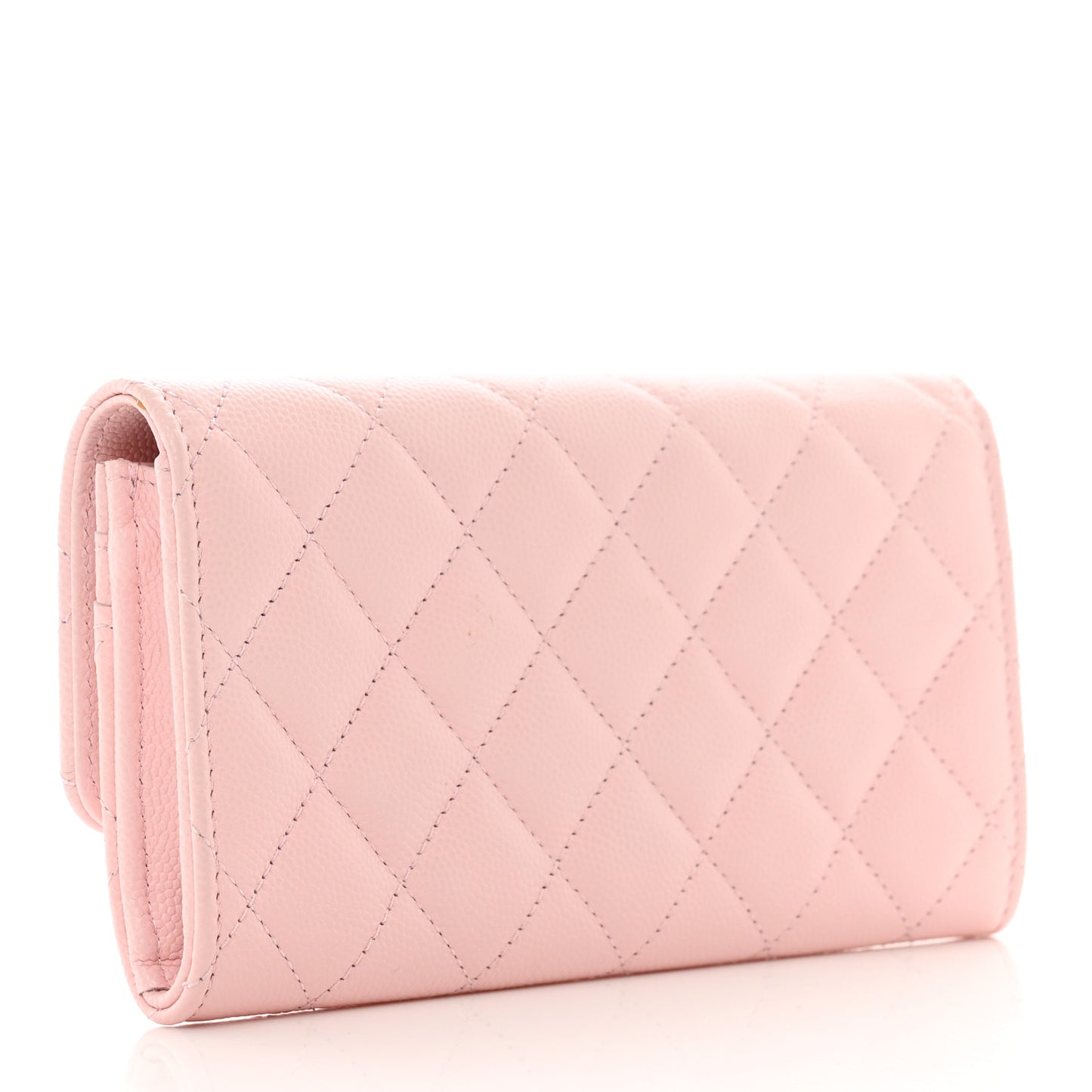 Caviar Quilted Crystal CC Large Gusset Flap Wallet Pink