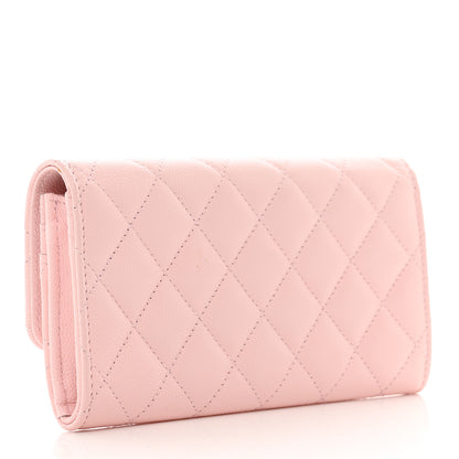 Chanel Caviar Quilted Crystal CC Large Gusset Flap Wallet Pink 3 of 9