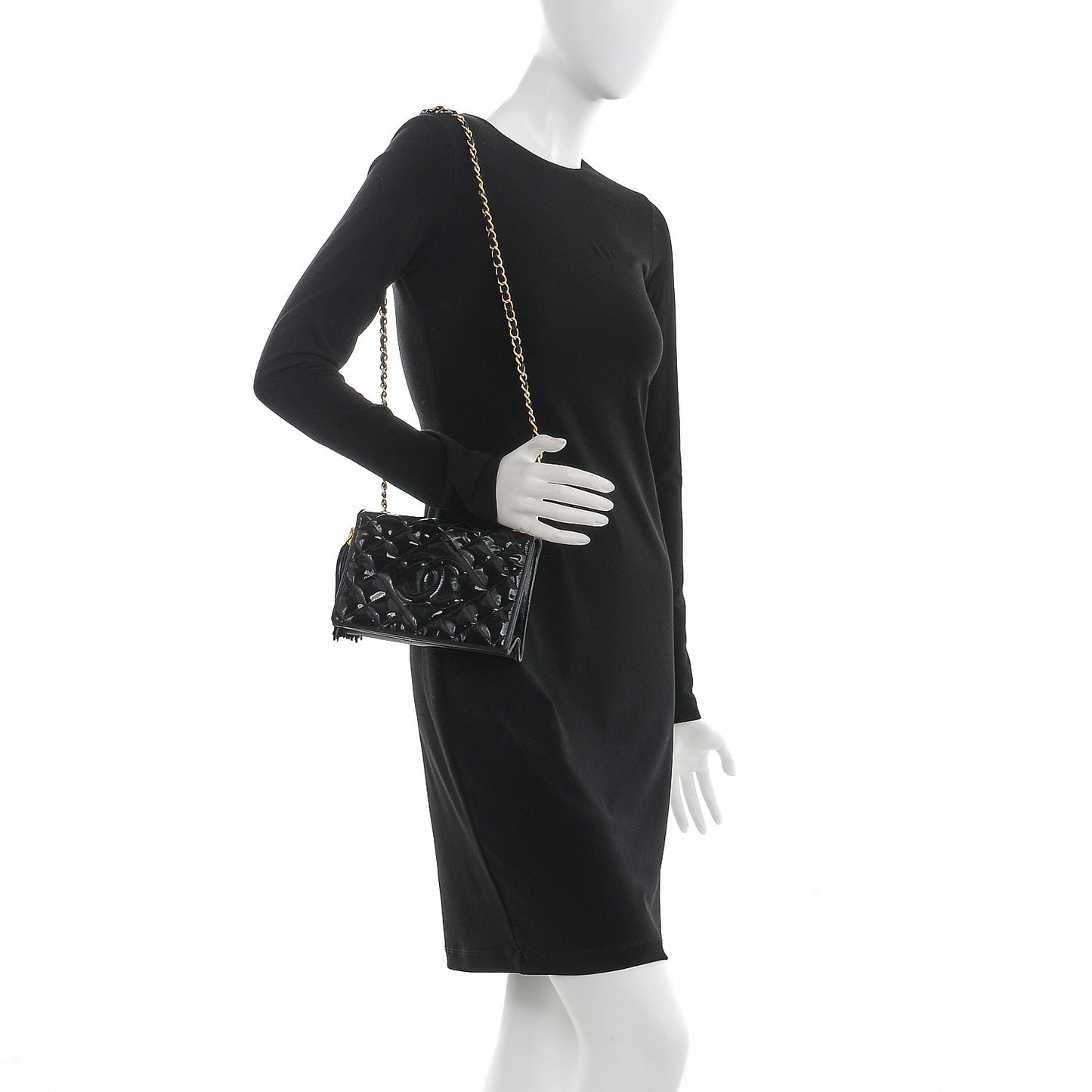 Patent Tassel Quilted Shoulder Bag Black