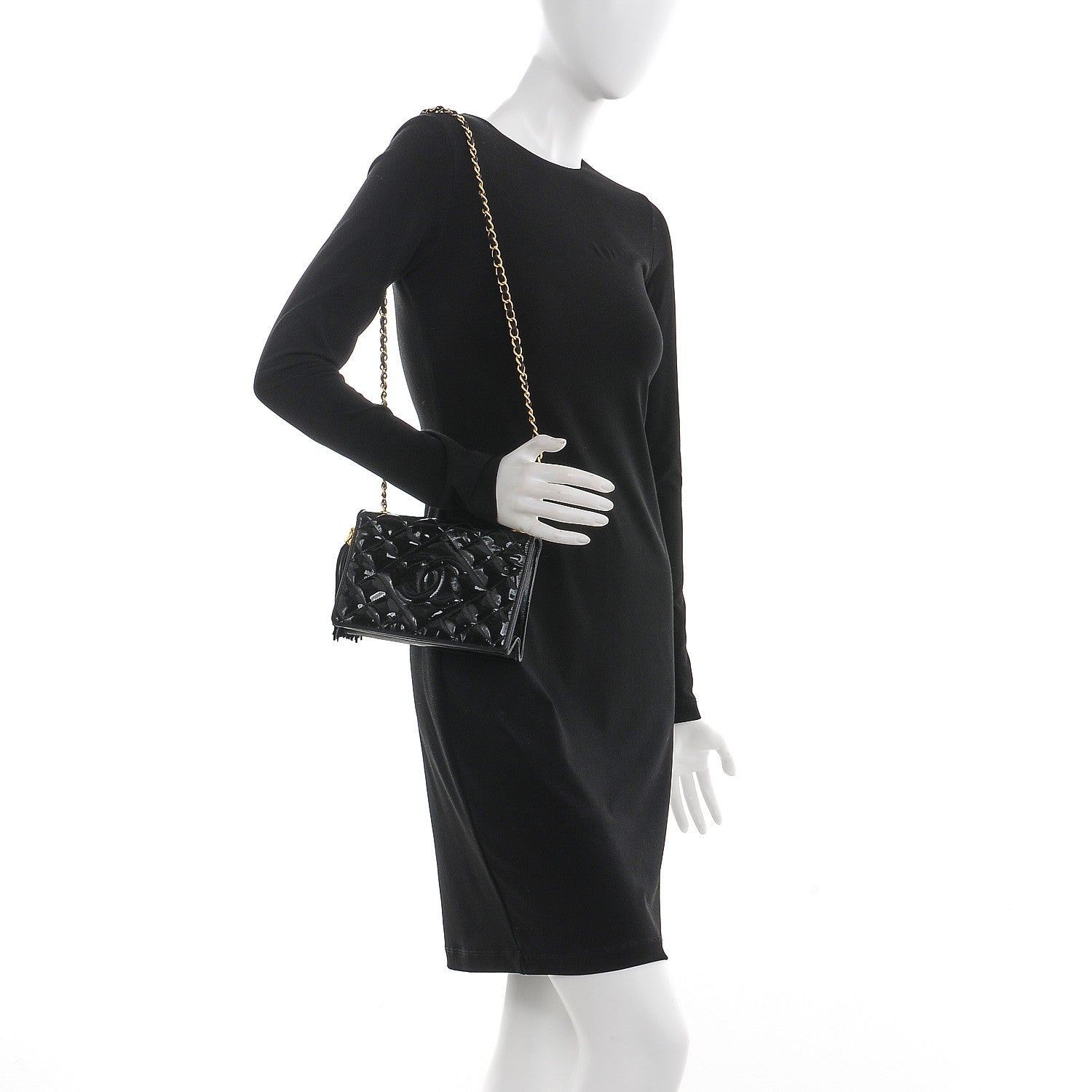 Chanel Patent Tassel Quilted Shoulder Bag Black 2 of 12