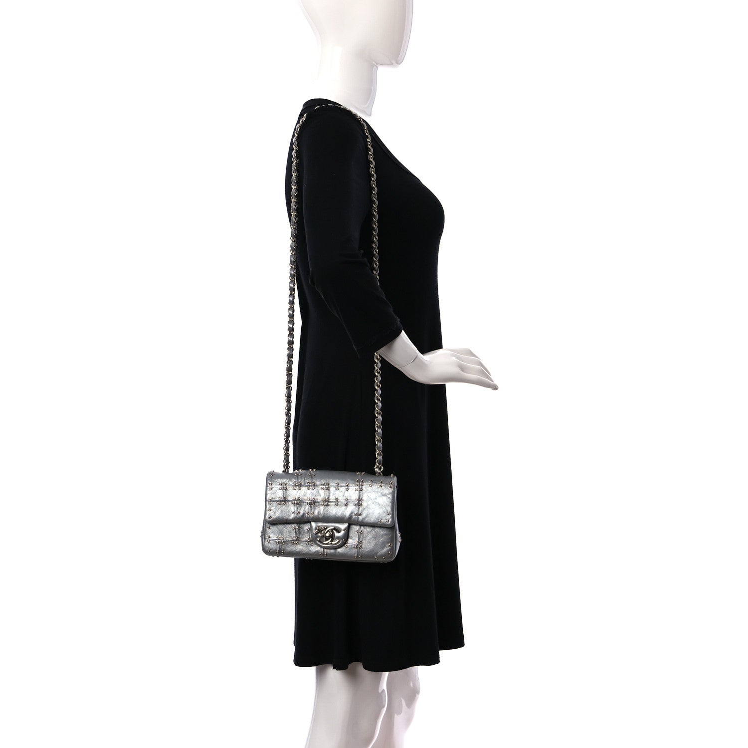 Chanel Glazed Calfskin Grommet Embellished Mini Airline Rectangular Flap Silver 2 of 13