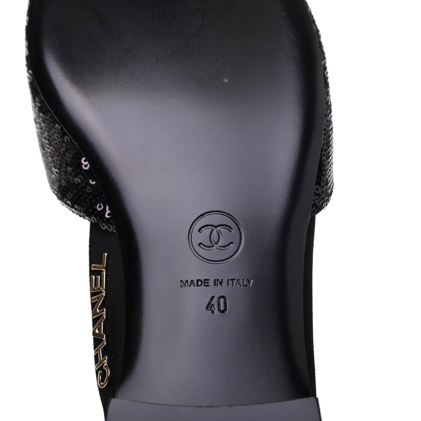 Sequin Grosgrain CC Cap Toe Ankle Flat 40 Black