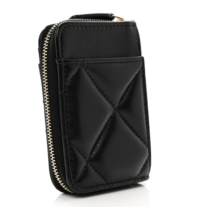 Chanel Lambskin Quilted Chanel 19 Vertical Zip Card Holder Wallet Black 3 of 8