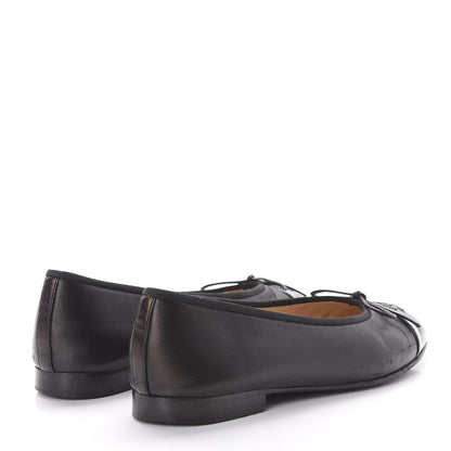 Chanel Lambskin Patent Cap Toe Ballerina Flats 37.5 Black 3 of 10