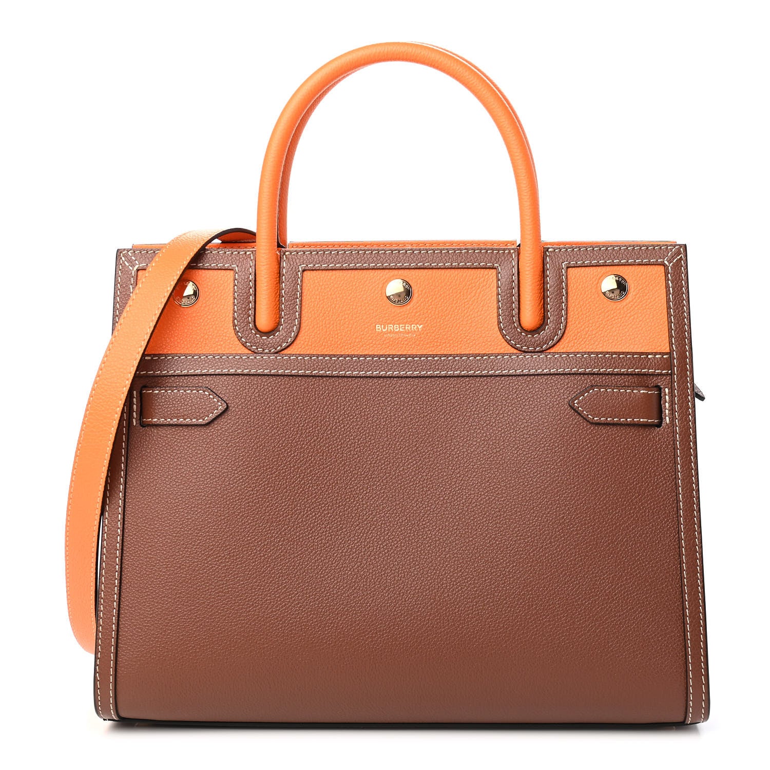 Burberry Calfskin Small Two Handle Title Bag Tan Bright Orange 1 of 8