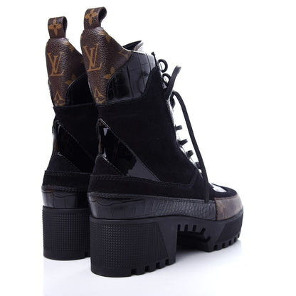Louis Vuitton Suede Calfskin Monogram Laureate Platform Desert Boots 37.5 Black 4 of 11