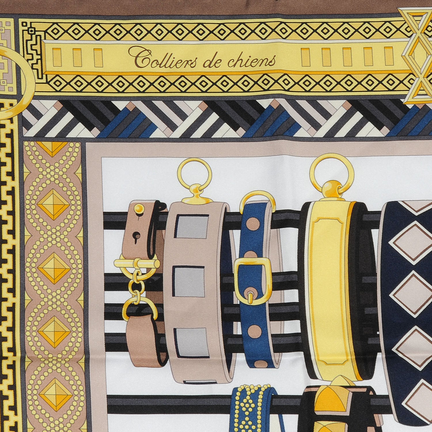 Hermes Silk Colliers de Chiens Scarf 90 Jaune 3 of 5