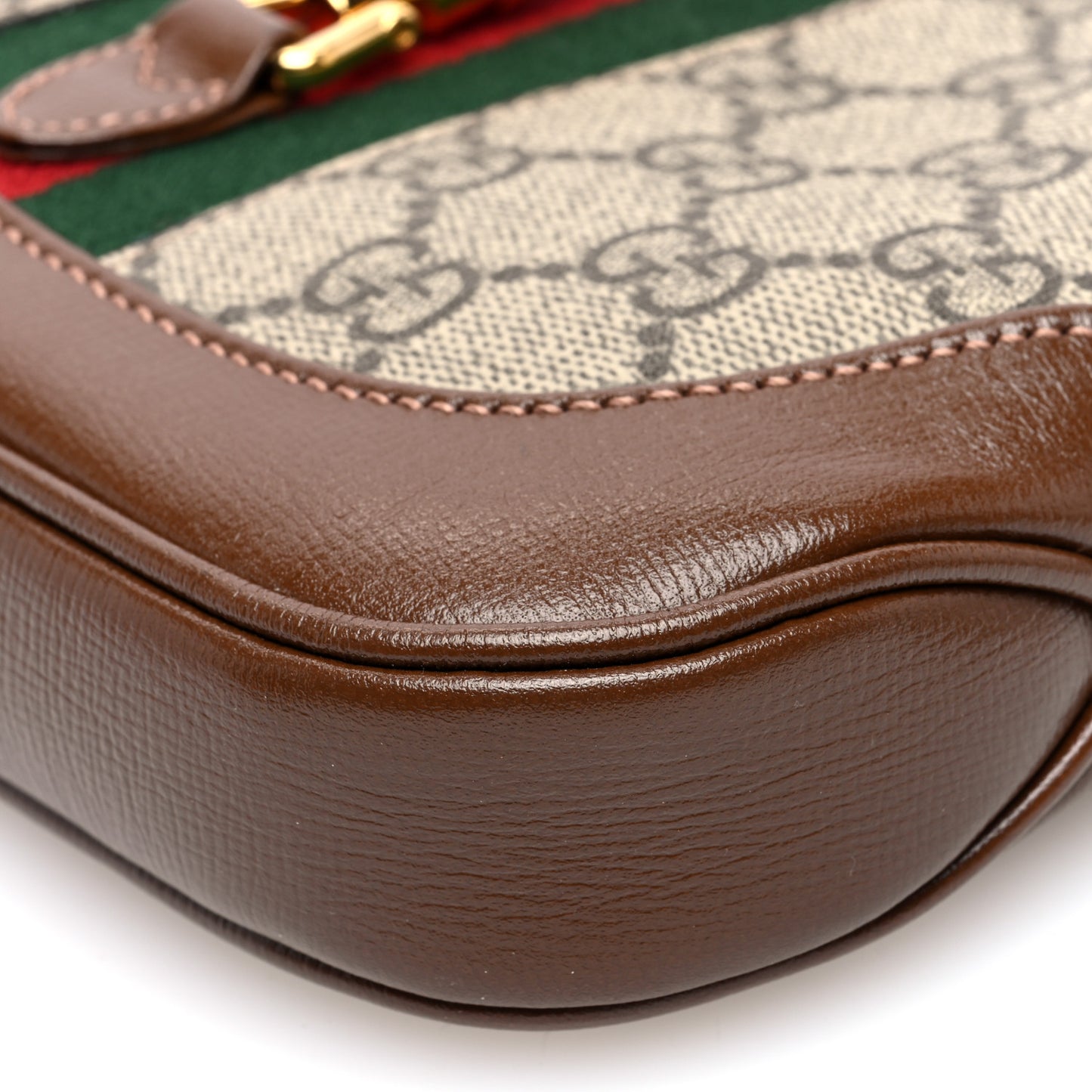 GG Supreme Monogram Azalea Calfskin Web Mini Jackie 1961 Hobo Beige Ebony Brown Sugar
