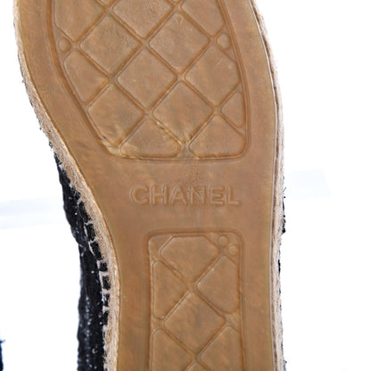 Chanel Tweed Patent Goatskin Sequin CC Espadrilles 36 Black 7 of 12