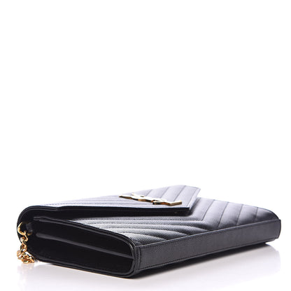 Saint Laurent Grain De Poudre Matelasse Chevron Monogram Chain Wallet Black 4 of 9