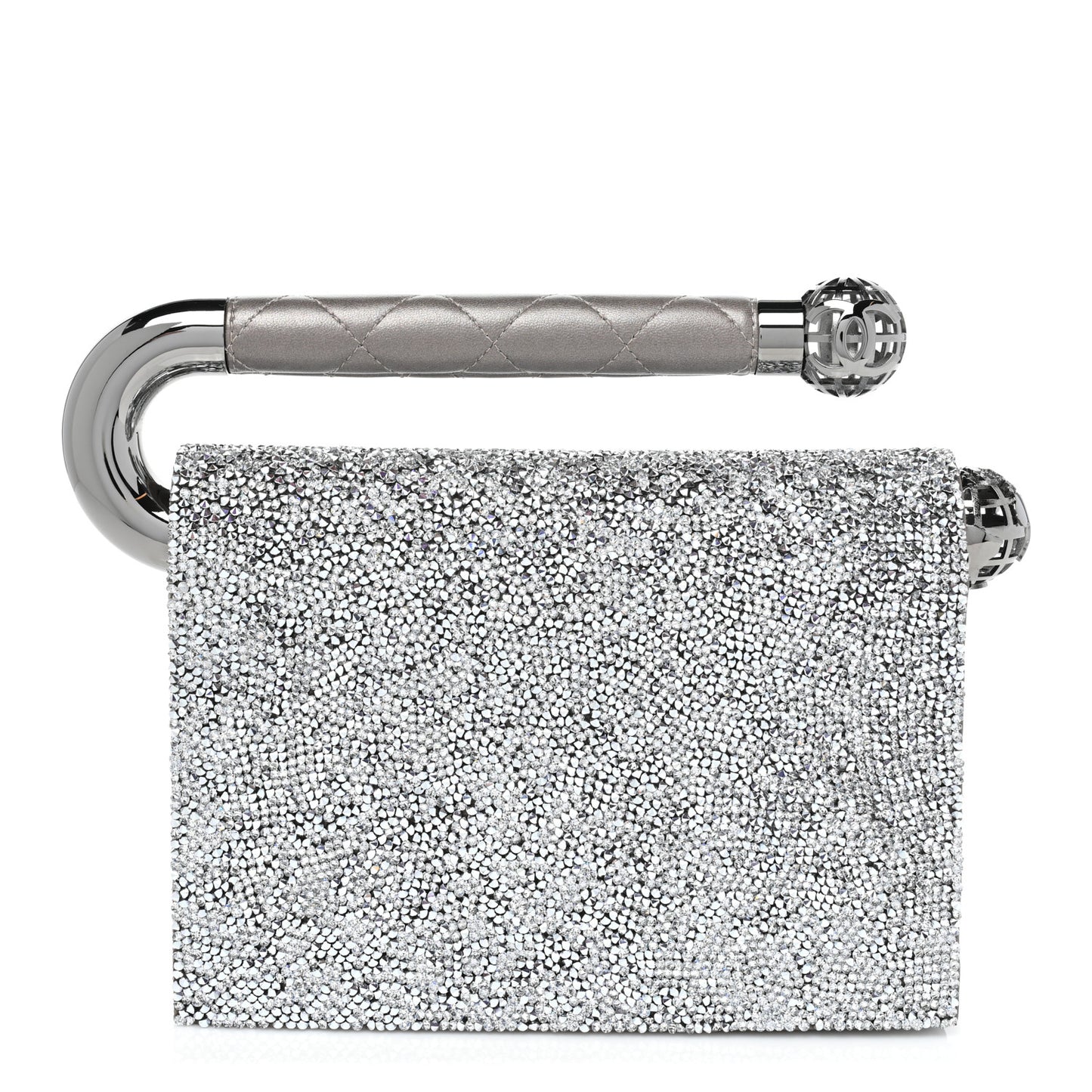 Crystal Satin Metal Handle Evening Clutch Silver