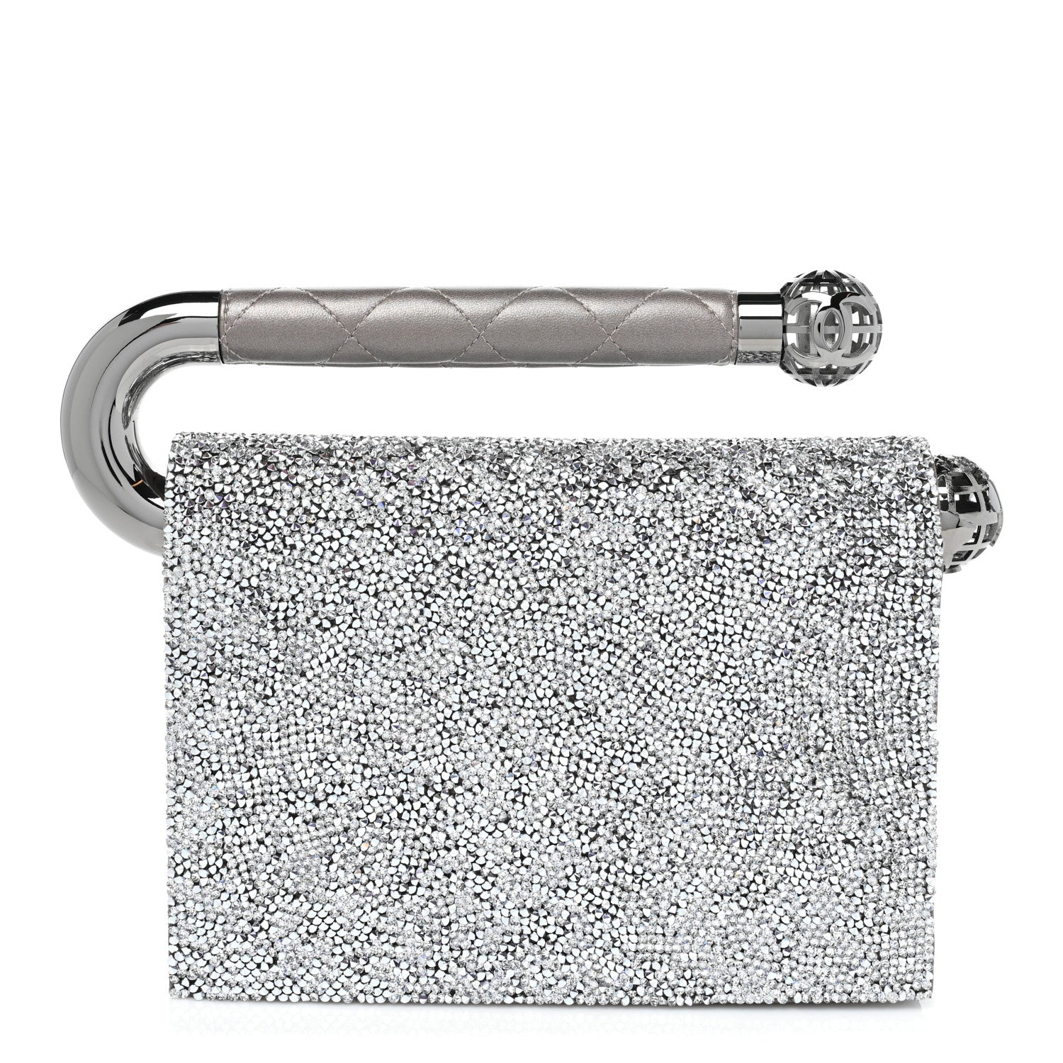 Chanel Crystal Satin Metal Handle Evening Clutch Silver 1 of 8